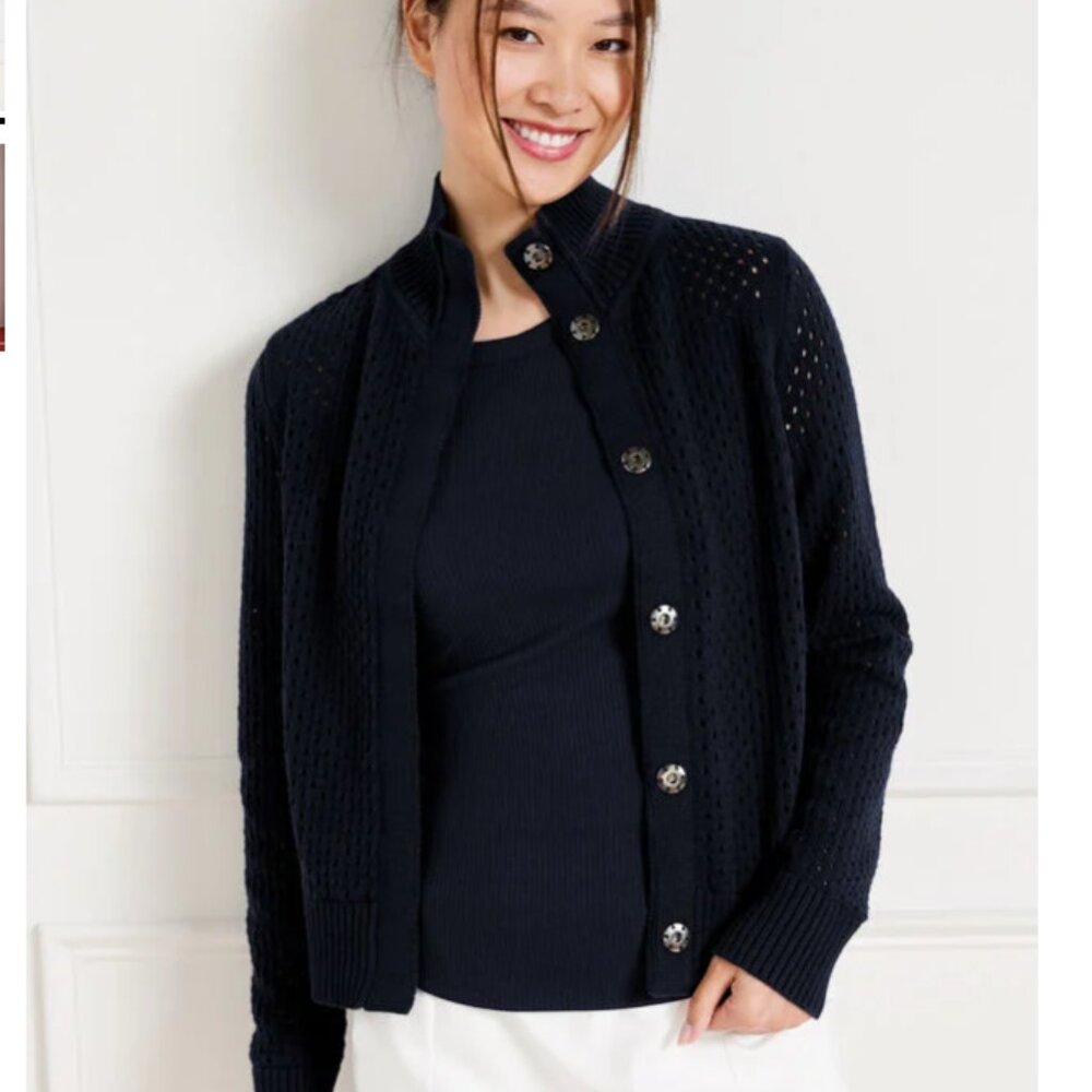Navy Blue Coolmax Snap Button Sweater Jacket Talbots XL